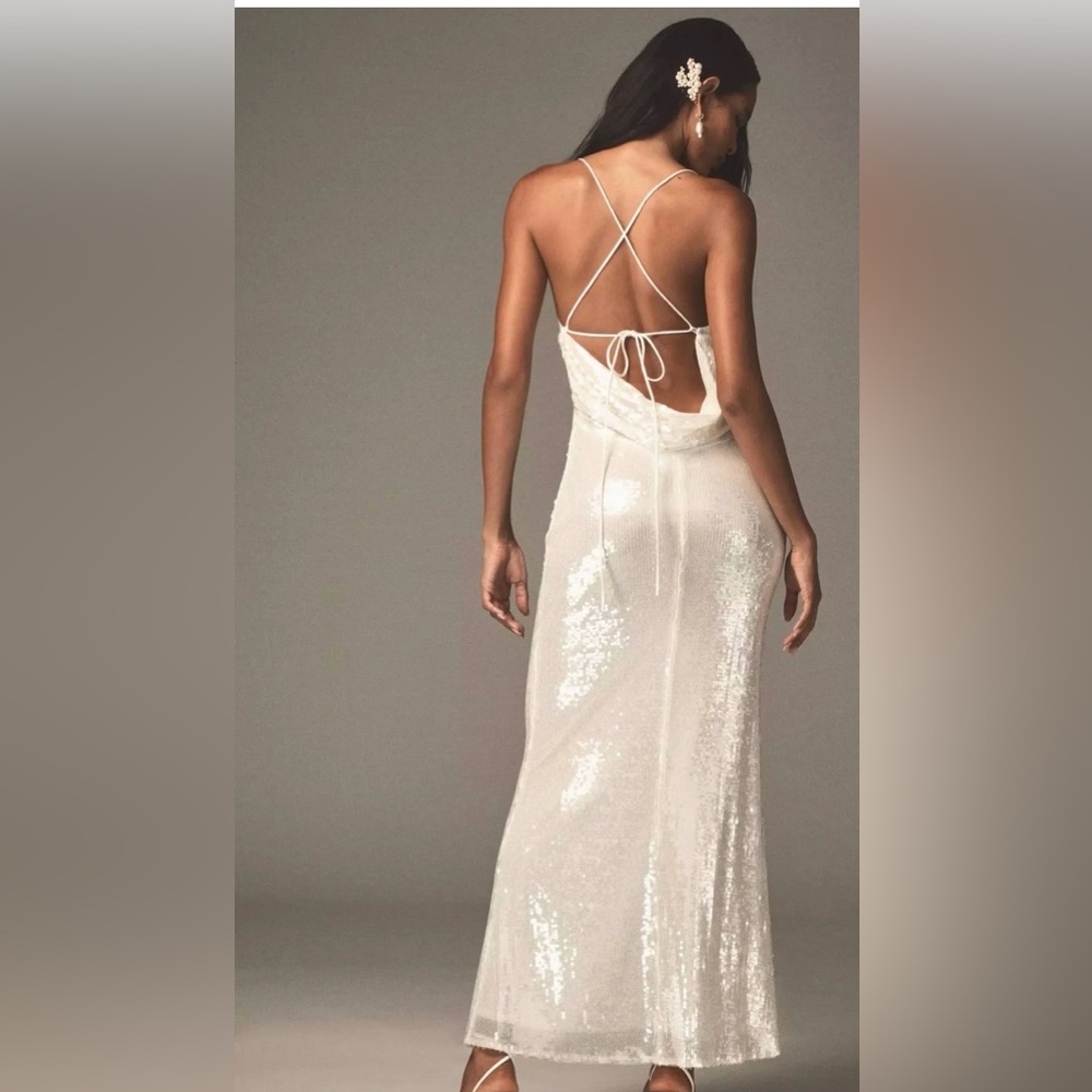 Stunning Backless White Sequin Dress